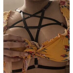 Halter Pentagram Body Harness Bra Caged Cupless Punk Gothic Strappy Bralette NWT